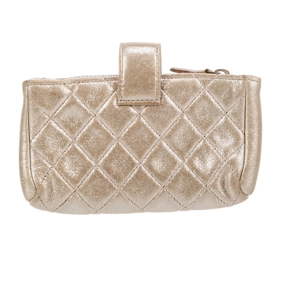 AUTH CHANEL Metallic Gold Phone Case Card Holder Pouch - Picture 4 of 6